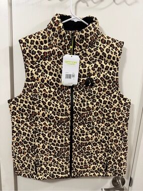 Leopard Print Quilted Puffer Vest - Tan/Brown